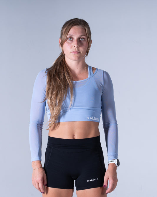 Women's Mesh Layer Long Sleeve Crop - Light Blue